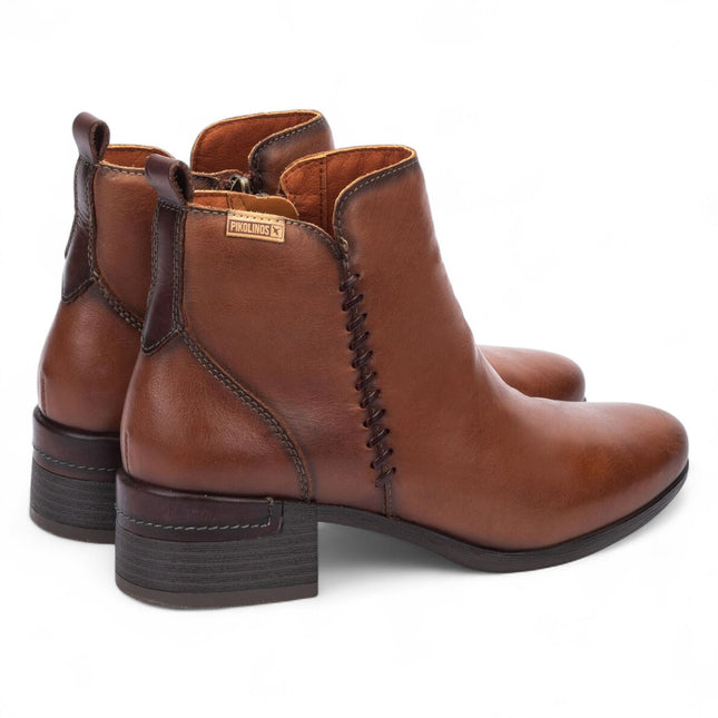 Pikolinos Women’s Cuero Brown Leather Zip Heel Ankle Boots - Malaga