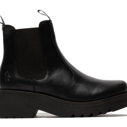 Fly London Womens Black Medi789 Wedged Chelsea Ankle Leather Platform Boots