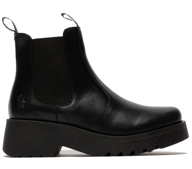 Fly London Womens Black Medi789 Wedged Chelsea Ankle Leather Platform Boots