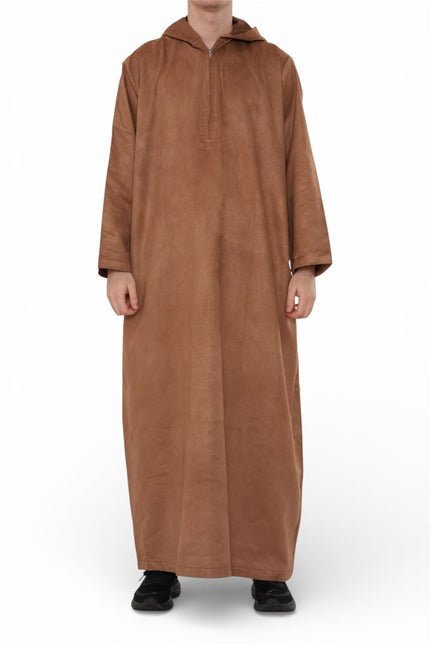 Men's Hooded Eid Camel Brown Moroccan Jubba Robe Ramadan Eid Thobe - HM12