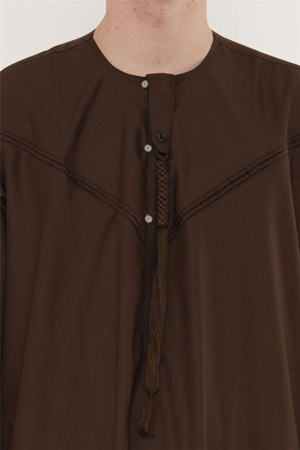 Men's Eid Brown Moroccan Jubba Robe Djellaba Ramadan Eid Thobe - HM11