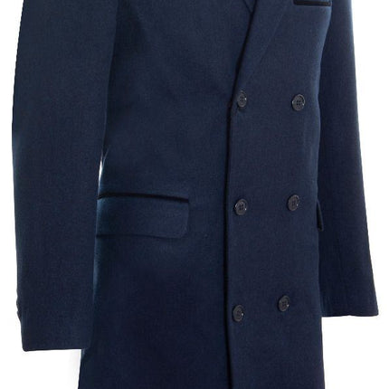 Mens 3/4 Long Double Breasted Navy Crombie Overcoat Wool Coat Peaky Blinders