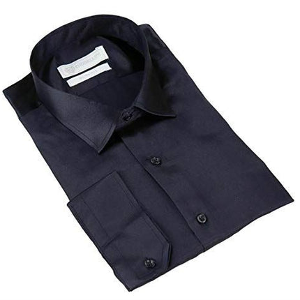 Mens Navy Satin Silk Shirt Smart Casual Button Down Cuff TailoNavy Fit