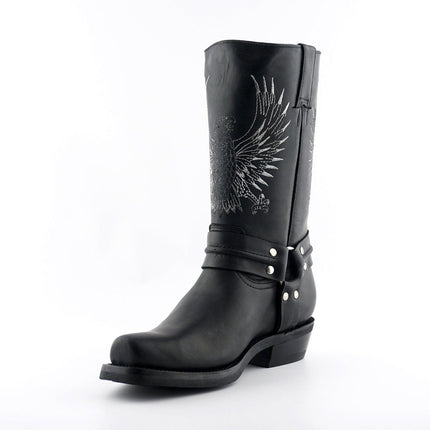 Grinders Mens Black Leather Cowboy Boots - Bald Eagle