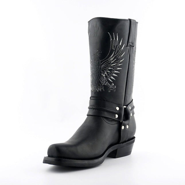 Grinders Mens Black Leather Cowboy Boots - Bald Eagle