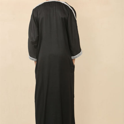 Kid's Boys Black Moroccan Thobe Jubba Robe Eid Djellaba Gandoura