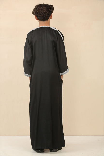 Kid's Boys Black Moroccan Thobe Jubba Robe Eid Djellaba Gandoura
