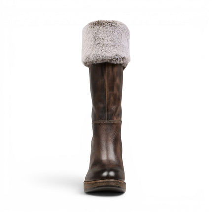 Windsorsmith Womens Mid Calf Brown Leather High Heel Fur Boots - Lovestruck