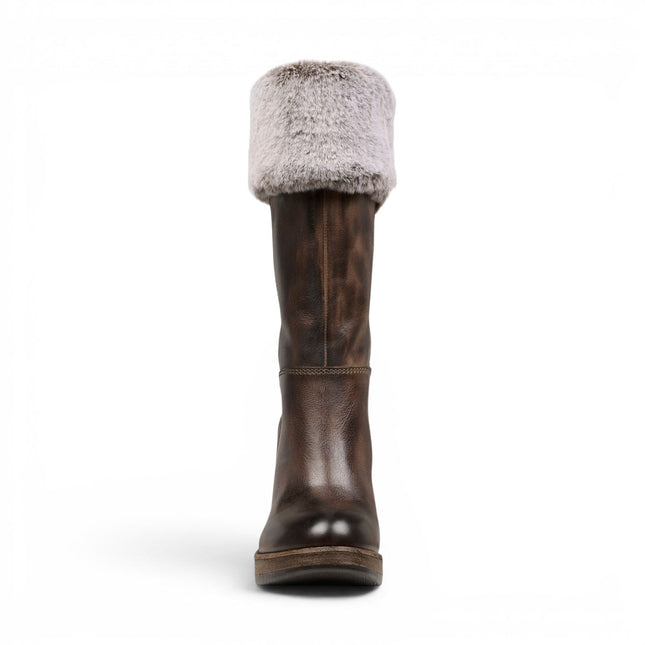 Windsorsmith Womens Mid Calf Brown Leather High Heel Fur Boots - Lovestruck