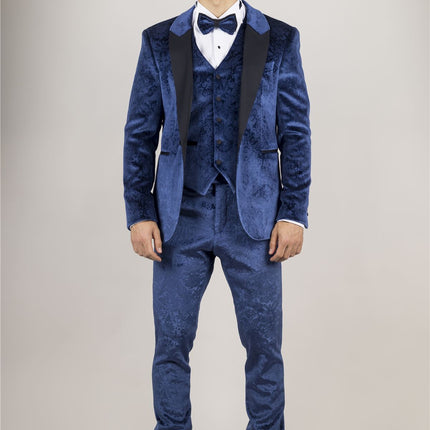 Men's Blue 3 Piece Velvet Wedding Tuxedo Formal Suit