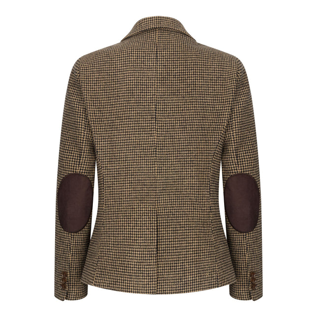 Women's Tailored Brown Dogtooth Wool Blend Tweed Blazer