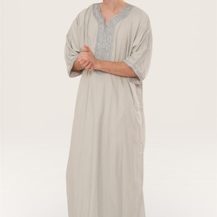 Men's Grey Moroccan Thobe Robe Eid Djellaba Gandoura Jubba- HM65