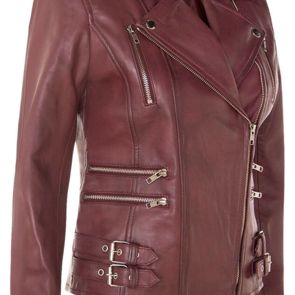 Womens Leather Brando Biker Jacket-Orlando