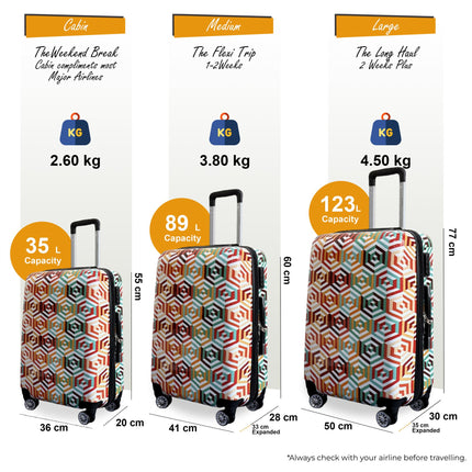 Strong Expandable Hard Shell Dual 4 Wheel Suitcase Set Print Luggage Cabin Travel Bag