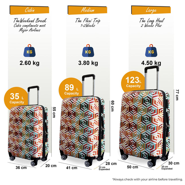 Strong Expandable Hard Shell Dual 4 Wheel Suitcase Set Print Luggage Cabin Travel Bag