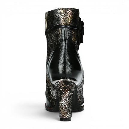 Laura Vita Women’s Black Leather Floral Heeled Lace-Up Boots - Alcbaneo 173