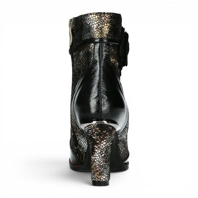 Laura Vita Women’s Black Leather Floral Heeled Lace-Up Boots - Alcbaneo 173