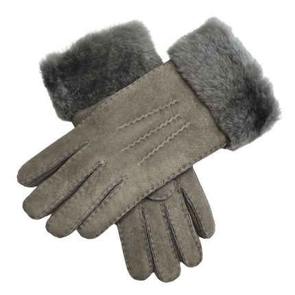 Infinity Leather Womens Grey Sheepskin Suede Gloves with Fur Cuff