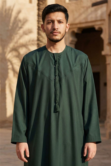 Men's Eid Green Moroccan Jubba Robe Djellaba Ramadan Eid Thobe - HM11