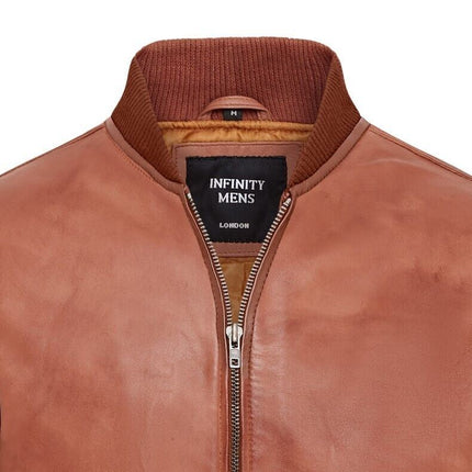 Mens Soft Leather MA-1 Varsity Bomber Jacket