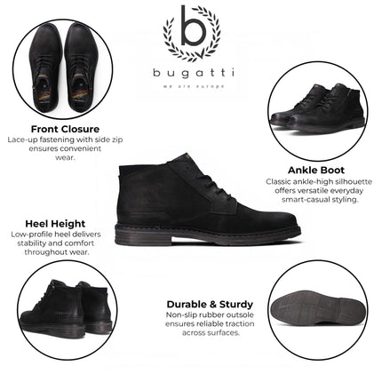Bugatti Mens Black Leather Lace-up Chukka Ankle Boots - Rigalo Evo C30