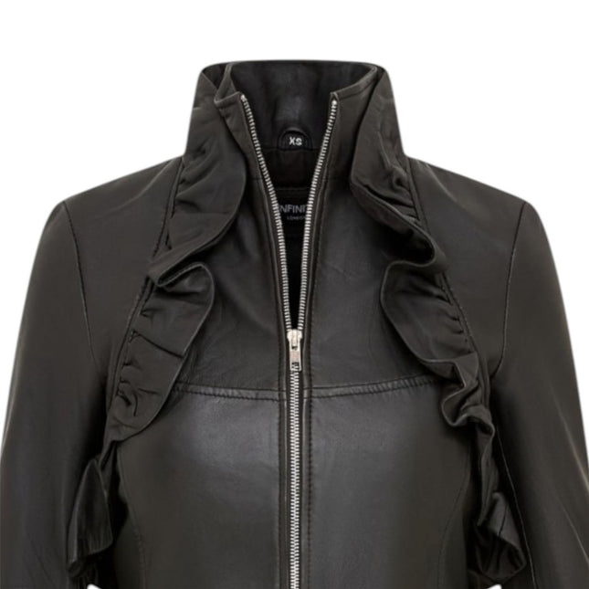 Womens Goth Black Leather High Collar Victorian Flare Tailcoat - Challa