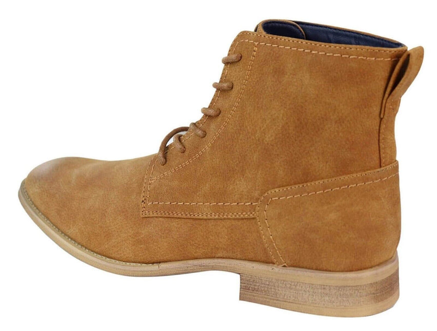 Mens Camel Matt Suede Lace Up Ankle Boots