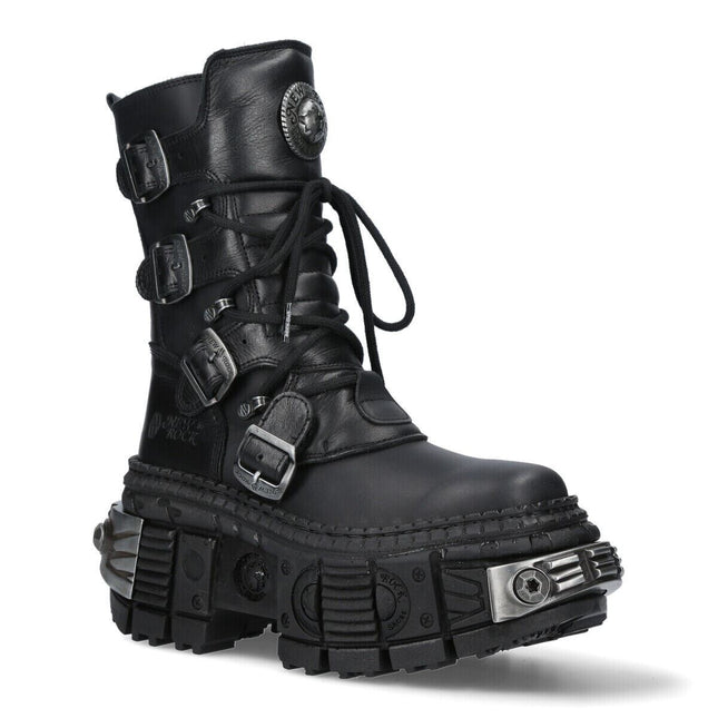 New Rock Mid-Calf Leather Platform Boots-WALL373-S3