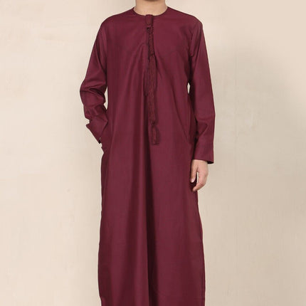 Boy's Kids Red Thobe Emirati Jubba Islamic Clothing Kaftan Eid String Tassel