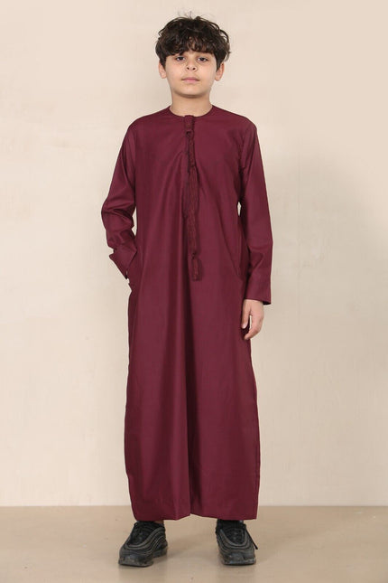 Boy's Kids Red Thobe Emirati Jubba Islamic Clothing Kaftan Eid String Tassel