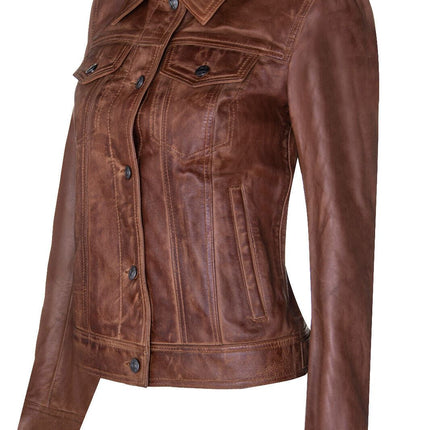Womens Leather Trucker Jeans Jacket-Anderlecht