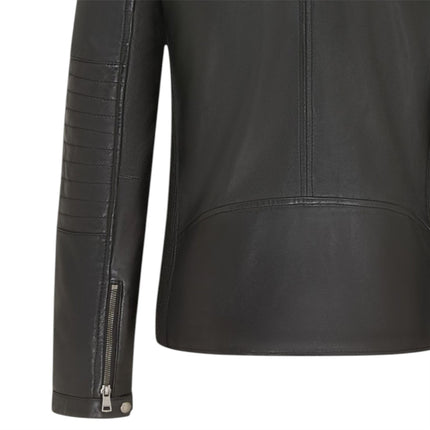 Men's Quilted Black Lamb Leather Biker Jacket - Formula