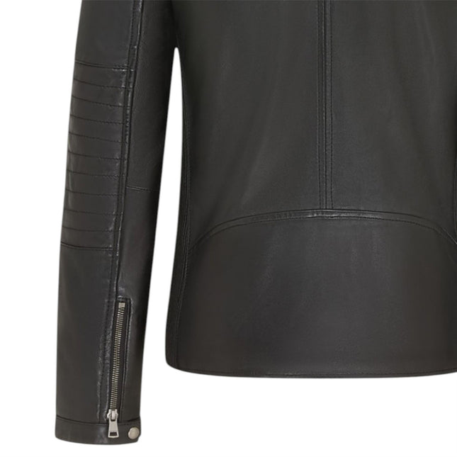 Men's Quilted Black Lamb Leather Biker Jacket - Formula