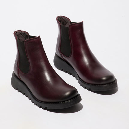 Fly London Womens Red Salv Chelsea Leather Ankle Casual Wedge Heel Boots