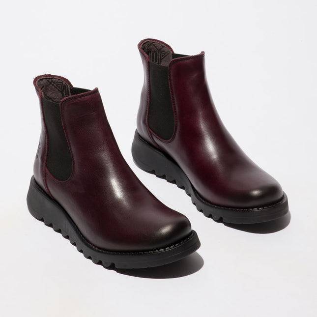 Fly London Womens Red Salv Chelsea Leather Ankle Casual Wedge Heel Boots