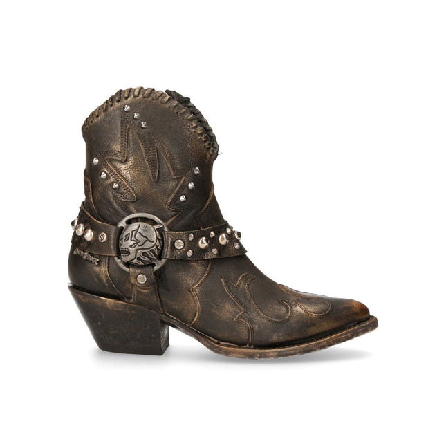 New Rock Brown Leather Pointed Cowboy Boots - WSTM004-S1