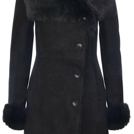 Womens Suede Merino Shearling Coat with Toscana Collar-Hanoi