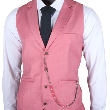 Men's 3 Piece Pink Tailored Fit Party Suit Race Day