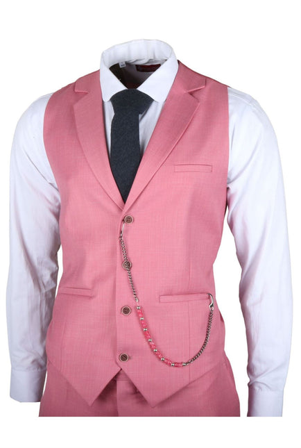 Men's 3 Piece Pink Tailored Fit Party Suit Race Day