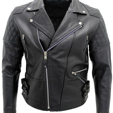 Mens Cowhide Leather Biker Jacket-Nassau