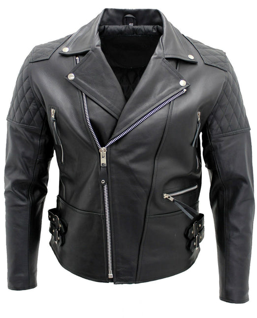 Mens Cowhide Leather Biker Jacket-Nassau