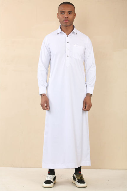 Men's White Thobe Arab Saudi Emirati Islamic Clothing Jubba Robe