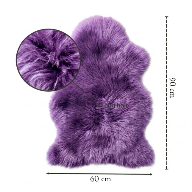 Genuine Bright Violet Sheepskin Natural Silky Soft Fluffy Real Wool Rug