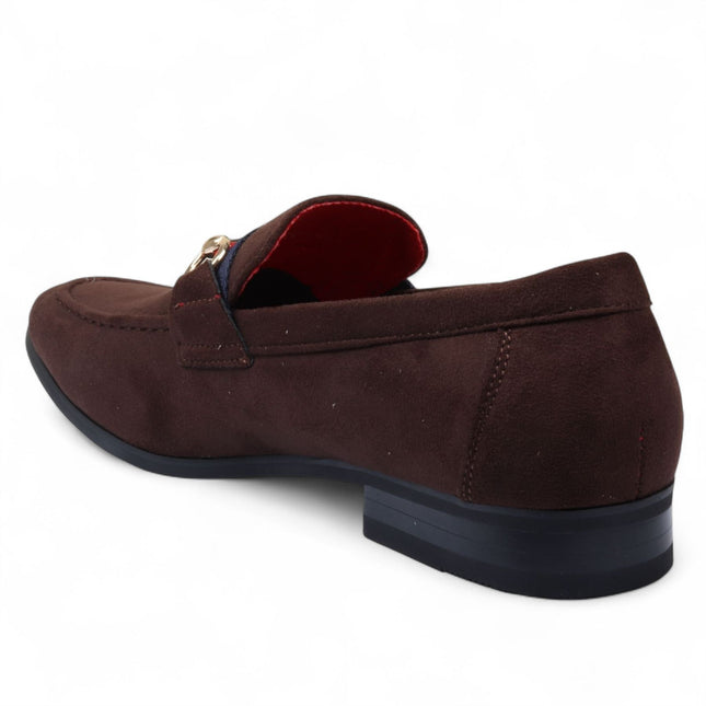 Men's Brown Suede Loafers with Gold Buckle Slip-On Dress Shoes