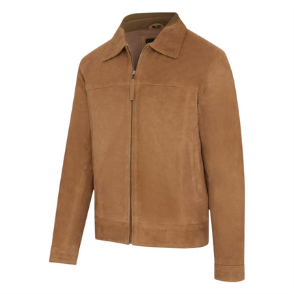 Mens Navy Goat Suede Leather Harrington Biker Jacket - Berlin