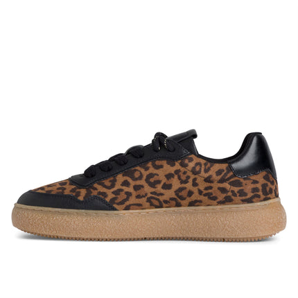 Tamaris Womens Leopard Black Leather Fashion Stripe Lace Up Sneakers