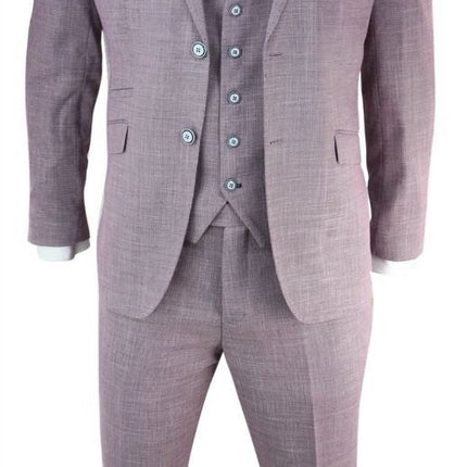 Mens 3 Piece Blush Pink Linen Summer Spring Classic Suit