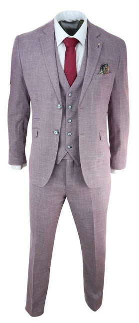 Mens 3 Piece Blush Pink Linen Summer Spring Classic Suit