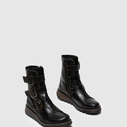 Fly London Womens Black Scop110 Chelsea Leather Ankle Zip Biker Boots