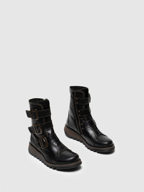 Fly London Womens Black Scop110 Chelsea Leather Ankle Zip Biker Boots